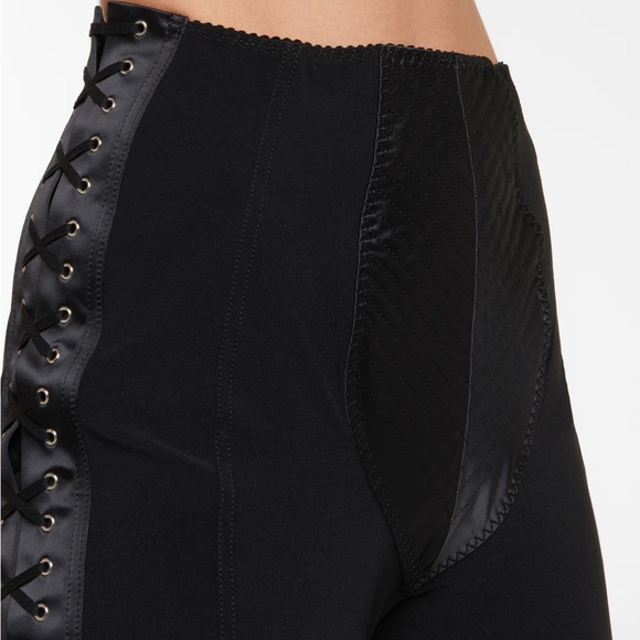 New JEAN PAUL GAULTIER x Lotta Volkova Lace-up Satin & Mesh Leggings Size 38 FR - Picture 3 of 10